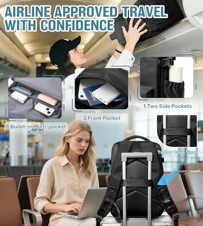 BOXSAM Vacuum Travel Backpack with Pump for Women,Personal Item Carry on Backpacks 18x14x8 inches Flight Approved for Men,Laptop Waterproof Work Compression bags Casual Daypack Black - color: Z1-black
