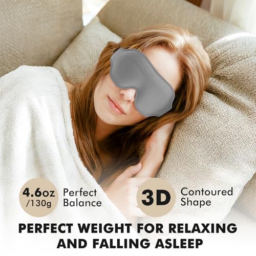Sleep Eye Mask for Men Women, Weighted Sleeping Mask for Side Sleeper, Travel Blackout Night Blindfold Eye Shade Cover with Adjustable Strap (Silver Gray) - color: Silver Gray