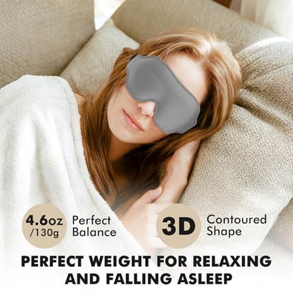 Sleep Eye Mask for Men Women, Weighted Sleeping Mask for Side Sleeper, Travel Blackout Night Blindfold Eye Shade Cover with Adjustable Strap (Silver Gray) - color: Silver Gray