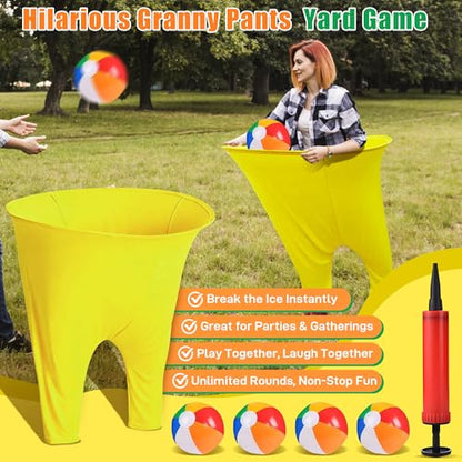 Granny Pants Outdoor Game Set, 4 Giant Pants with 16 Bouncy Balls & 4 Pumps, Funny Yard Toss Relay Game for Teens & Adults, Outdoor Party Game for BBQ, Picnic, Family Reunion & Team Building