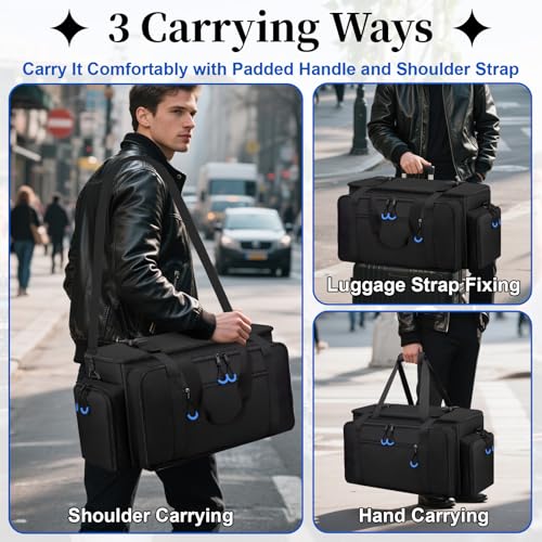 Large Dj Cable Bag with Laptop and Microphone Pocket, Dj Bag for Equipment and Music Accessories with Detachable Dividers, Bottom Pad, Dj Gig Bags for Musicians, Professional, Travel, Blue - color: Blue, style: Dj Cable Bag