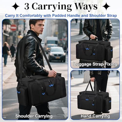 Large Dj Cable Bag with Laptop and Microphone Pocket, Dj Bag for Equipment and Music Accessories with Detachable Dividers, Bottom Pad, Dj Gig Bags for Musicians, Professional, Travel, Blue - color: Blue, style: Dj Cable Bag