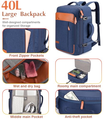 Lumesner 5 Piece Luggage Sets with Travel Backpack, 20" Carry On Hardside Spinner Suitcases, TSA Lock, Durable PC (Blue, 5 piece set (20inch)) - color: Blue(20inch-5piece Set)