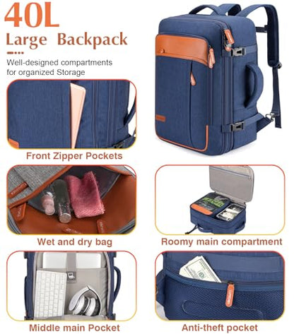Lumesner 5 Piece Luggage Sets with Travel Backpack, 20" Carry On Hardside Spinner Suitcases, TSA Lock, Durable PC (Blue, 5 piece set (20inch)) - color: Blue(20inch-5piece Set)