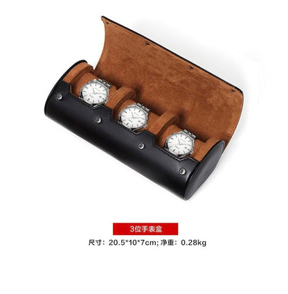 Watch Roll - Brown Recycled Leather Watch Travel Case & Watch Band Storage - 3 Watch Case (BLACK) - color: 3-NEW BLACK