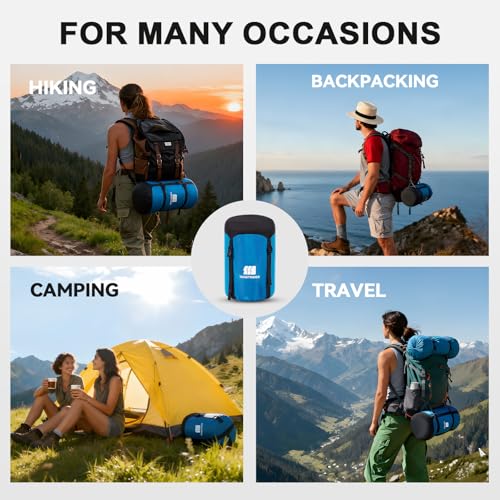 Compression Stuff Sack, Sleeping Bag Stuff Sack - Blue 16L/20L/29L Water Resistant Ultralight Lightweight Nylon Space Saving Storage Sack for Camping Hiking Travel Outdoor Backpacking - color: XL-Blue