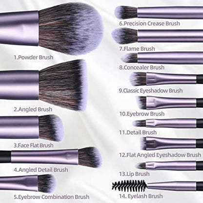 BS-MALL 14 Pcs Makeup Brushes Set with 1 Pcs Makeup Sponge – Essential Foundation Powder Concealers, Eye Shadows, Blush Makeup Brushes with Travel Makeup Case (Purple) - color: Purple
