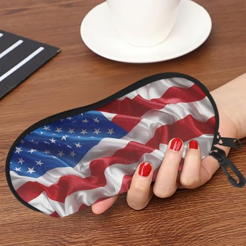 AFPANQZ Glasses Case with Carabiner Hanging Portable Neoprene Zipper Sunglasses Case Soft Lightweight - color: 3d America Flag