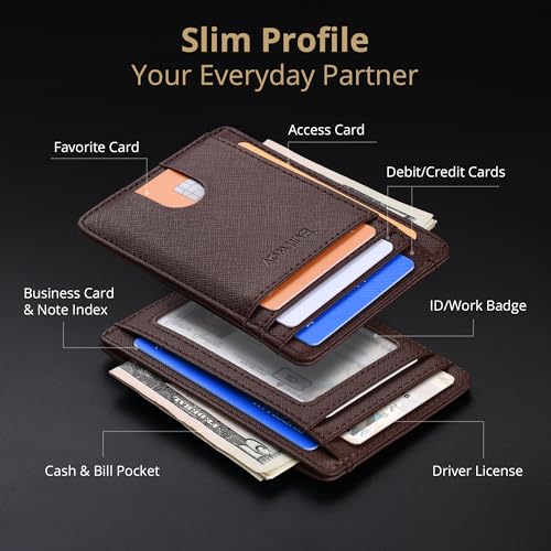 Buffway Slim Minimalist Front Pocket RFID Blocking Leather Wallets for Men and Women - Cross Coffee - color: Cross Coffee