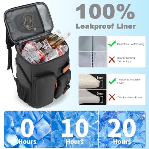 BAGPARKK Insulated Cooler Backpack,33/45 Cans Multifunctional Double Deck Leakproof Cooler Bag with Sternum Strap,Large Capacity Lightweight Travel Camping Beach Backpack - color: Black, size: 33Can