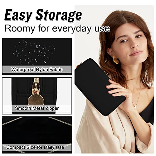 Nylon Small Makeup Bag for Purse, Cute Preppy Makeup Bag Cosmetic Zipper Pouch Purse, Waterproof Portable Travel Toiletry Bag Coin Pouch Clutch Makeup Brush Bag Organizer Storage for Women Girls(Blue) - color: Black, size: Small