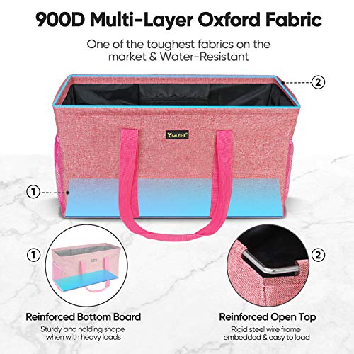 BALEINE Extra Large Utility Tote Bag with Wire Frame for Storage (Pink, 22''x12''x10'') - color: Pink, size: 22''x12''x10''