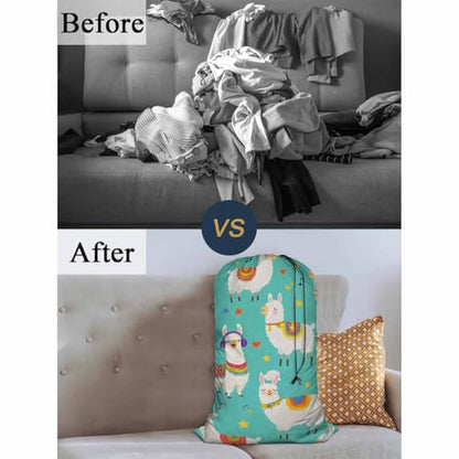 Swono Alpaca Large Dirty Clothes Laundry Bag for Laundry Basket Hamper, Cartoon Llamas Cute Animal Wildlife Machine Washable Dirty Clothes Organizer, 28x40 Inch, Blue - color: Alpaca