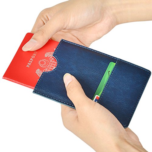 XEYOU Passport Holder Cover - Ultra Slim Premium Vegan Leather Travel Wallet Case Cover - color: Dark Blue