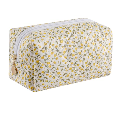 Makeup Bag Travel Cosmetic Bag for Women Girls, Zipper Make Up Pouch, Floral Flowers Toiletry Organizer Makeup, Portable Storage Cosmetic Travel Cloth Bag (Yellow Floral) - color: C3 Yellow Floral
