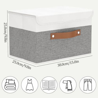 OUTBROS Foldable Storage Boxes, Large Linen Fabric, 15 x 9.8 x 9.8 inch, White/Grey, 3-Pack - color: White/Grey, size: 15x9.8x9.8in(3-pack)