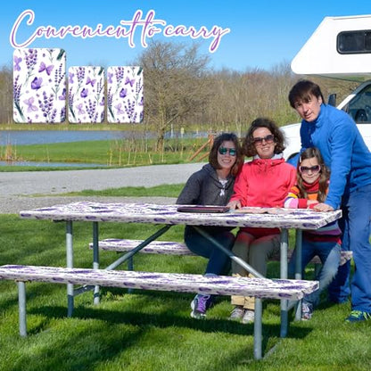 Boao 3 Pcs Vinyl Picnic Table Cover with Bench Cover 6 ft 30 x 72 Inch Waterproof Fitted Tablecloth Flannel Backing Rectangular Elastic Edged for Camping Outdoor Patio Travel(Lavender) - color: Lavender