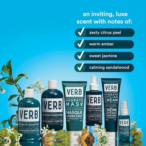 VERB Hydrate Shampoo + Conditioner Duo - Cleanses + Nourishes Dry + Frizzy Hair to Smooth + Reduce Frizz - Amber + Warm Jasmine Scent - size: 12 Fl Oz (Pack of 2)