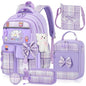 Girls Backpack with Lunch Box Set, 5pc Purple Cute Kawaii Bookbag for Teens, Aesthetic School Backpack for Elementary - color: Purple