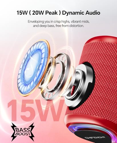 Portable Bluetooth Speaker Beach Essentials: Powerful Crystal Clear Sound/Dynamic Light/IPX5 Waterproof/All Day Playtime/Wireless BT 5.3/TWS Paring, Dad Gifts, Outdoor|Travel|Camping|Pool Accessories - color: Red