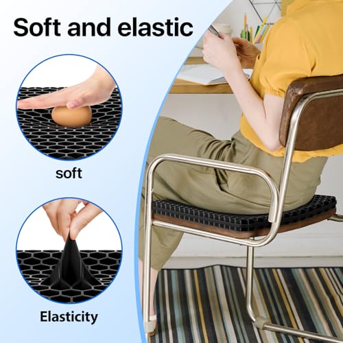 Gel Seat Cushion, Cooling Thick Big Breathable Honeycomb Design Absorbs Pressure Points Seat Cushion with Non-Slip Cover for Office Chair Home Cars Wheelchair - color: Black