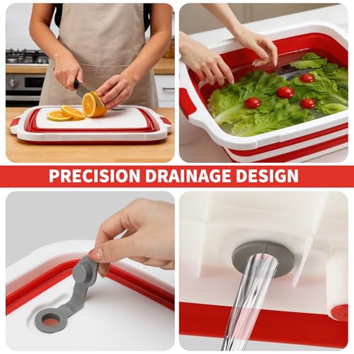 XUDAKAIXIN Collapsible BBQ Prep Tub for Meal Prep, Marinating,Food Storage, picnics, camping, barbecues,cutting fruits and vegetables - Includes Cutting Board and Locking Lid,(X-Large) Red - color: (X-Large)Red