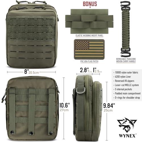 WYNEX Tactical Molle Admin Pouch, Utility EDC Pouch Organizer Modular Tool Pouch of Double Layer Design Medical EMT Attachment Bag Large Capacity with Elastic Webbing Insert Panel - color: Ranger Green