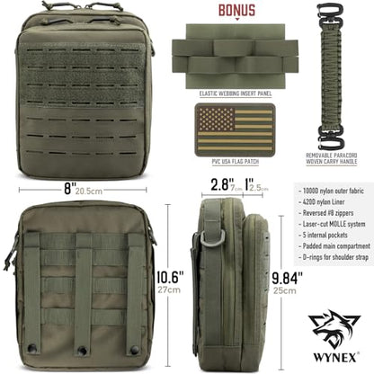 WYNEX Tactical Molle Admin Pouch, Utility EDC Pouch Organizer Modular Tool Pouch of Double Layer Design Medical EMT Attachment Bag Large Capacity with Elastic Webbing Insert Panel - color: Ranger Green