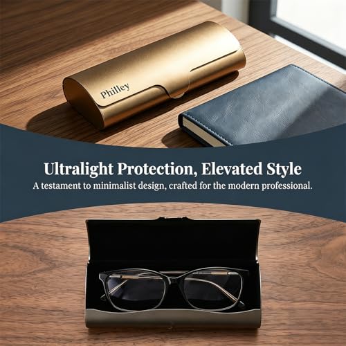 Philley Aluminum Ultra-Light Eyeglasses Case Hard Shell Nearsighted Glasses Case for Women & Men - color: Gold