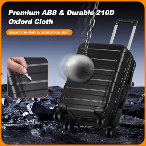 SUPER DEAL 21 Inch Carry On Luggage with Spinner Wheels, Expandable Hardside Suitcase Height Adjustable Durable Rolling Luggage with Porable Handle and Side Feet for Business Trips and Travel, Black - color: Black