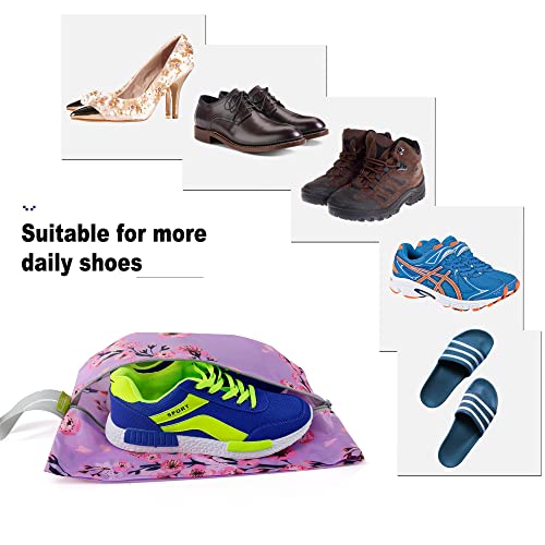 BeeGreen Shoe Organizer 6pcs Shoe Bags with Zipper Closure, Flower Design Shoe Storage Organizer with Handle Travel Bags For Men and Women, Portable Nylon Travel Gifts - style: Green-plum Flower