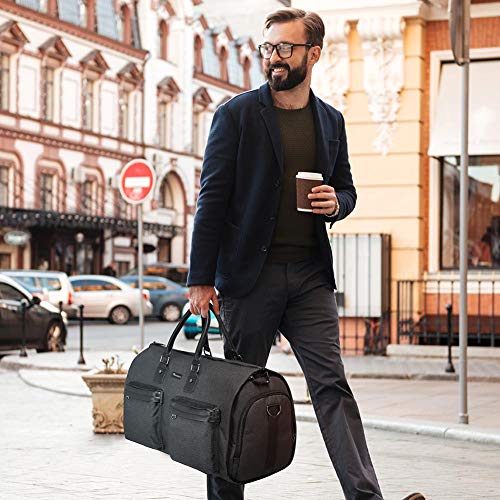 Modoker Convertible Garment Bag with Shoulder Strap, Carry on Garment Duffel Bag for Men Women - 2 in 1 Hanging Suitcase Suit Travel Bags, Jet Black - color: Jet Black