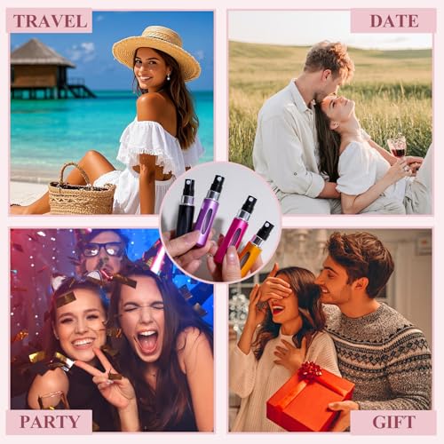 JPNK 24 Pcs Mini Refillable Perfume Portable Atomizer Bottles Travel Size Spray Refillable Refill Bottle 5 ml with Travel and Outgoing Bag