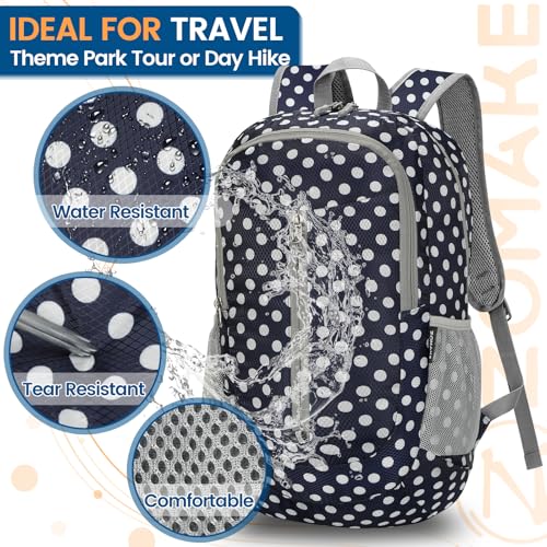 ZOMAKE Ultra Lightweight Packable Backpack 25L - Foldable Hiking Backpacks Water Resistant Small Folding Daypack for Travel(Navy Blue,White polka dots) - color: Navy Blue,white Polka Dots