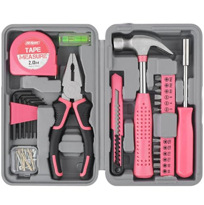 Hi-Spec Tool Set 25pc Pink Household DIY Tool Kit for Women. Small Mini Tool Box Set of Starter Basic Ladies Tools - color: Pale Pink, size: 25 Piece