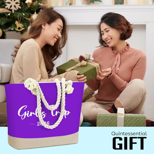 Fokongna Tote Bag For Women, Beach Bag Best Friend Travel Birthday Gifts, Travel Parties Vacation Shopping Essentials - color: Girls Trip Purple