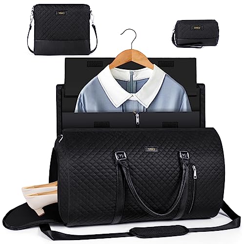 Convertible 2-in-1 Garment Bags for Travel, Carry On Garment Duffle Bag With Shoe Compartment Large Weekender Bag for Women Men Hanging Suitcase Suit Travel Duffel Overnight Bags 4pcs Set - color: C-black Diamond
