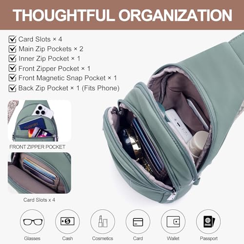 Small Sling Bag for Women, Puffer Crossbody Bag Anti Theft Travel RFID Purses Fanny Packs for Travel Hiking - color: Green