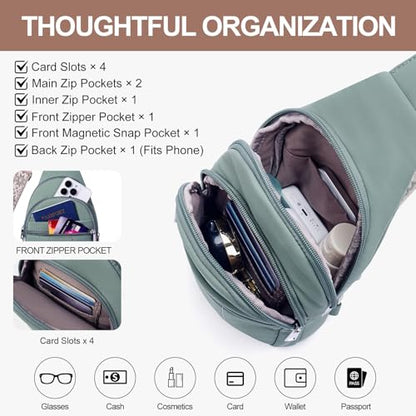Small Sling Bag for Women, Puffer Crossbody Bag Anti Theft Travel RFID Purses Fanny Packs for Travel Hiking - color: Green