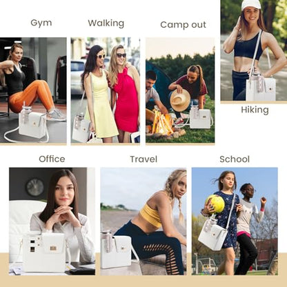 Outdoor Portable Crossbody Water Cup Purse Bag Water Bottle Carrier Bag with Phone Pocket Tumbler Carrier with Strap - color: White