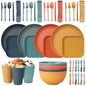 48 Pcs Dinnerware Sets, Unbreakable Plates and Bowls Sets, Reusable Dinnerware Sets for 4 People, Travel Camping Picnic Home Party Cutlery Set, Dishwasher Microwave Safe Dishes - color: Colorful, style: 48PCS