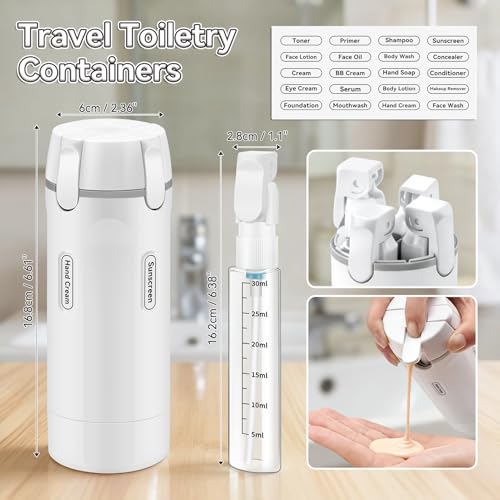 4 in 1 Travel Dispenser Bottle, 30ML*4 Refillable Pack Squeeze Bottles, Portable Leak Proof Travel Toiletry Containers for Toiletries/Shampoo/Conditioner/Shower Gel (White) - color: White