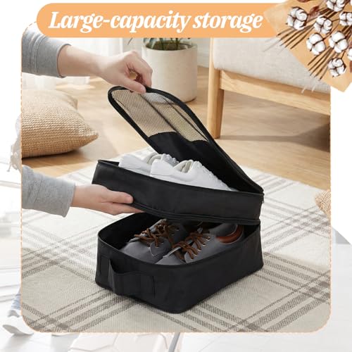 2 PCS Shoes Bags for Travel, Shoe Packing Cubes Holds 2 Pair of Slippers and 1 Pair of Sneakers Waterproof for Toiletries Visible Travel Luggage with Trolley Sleeve for Sport and Travel-Black