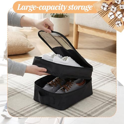 2 PCS Shoes Bags for Travel, Shoe Packing Cubes Holds 2 Pair of Slippers and 1 Pair of Sneakers Waterproof for Toiletries Visible Travel Luggage with Trolley Sleeve for Sport and Travel-Black