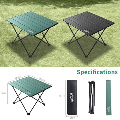 JOUYEK Small Camping Table, Ultralight Aluminum Folding Table with Carrying Bag, Portable & Lightweight Camping Side Table for Outdoor Camping, Picnic, Beach and Fishing, Green - color: Green