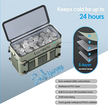 Deep Freeze Cooler Soft Sided Cooler Bag, 34 Can Collapsible Insulated Ice Chest, Large Leakproof Camping & Travel Cooler for Kayaking & Beach - color: 34Can Green