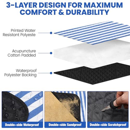G GOOD GAIN Waterproof Picnic Blanket, 79"x79" Extra Large Beach Mat for 6 to 8 Adults, Machine Washable Outdoor Blanket for Camping, Grass, Park, Camping, Concerts, MiddleBlue - color: Middleblue