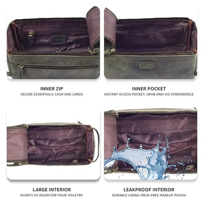 LEATHER VILLAGE Genuine Leather Travel Toiletry Bag - Water-Resistant Dopp Kit for Toiletries, Large Shaving Bag & Bathroom Organizer - Gift for Men & Women - Olive - color: Olive