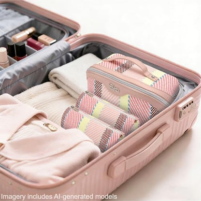 BOYATU Travel Makeup Bag Cosmetic Bag for Women: 3 Pcs Set Make up Bag with Compartments - Waterproof Vegan Leather Toiletry Bags with Handle - Makeup Organizer for Travel Essentials(C-3-Pink) - color: C-3-Pink