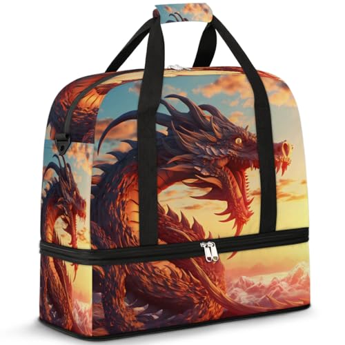 Travel Duffle Bags With Shoes Compartment for Women Men Cartoon Animal Dragon Lightweigh Sports Tote Gym Bag Foldable Canvas Weekender Overnight Carry On Luggage Handle Bag - color: print 10